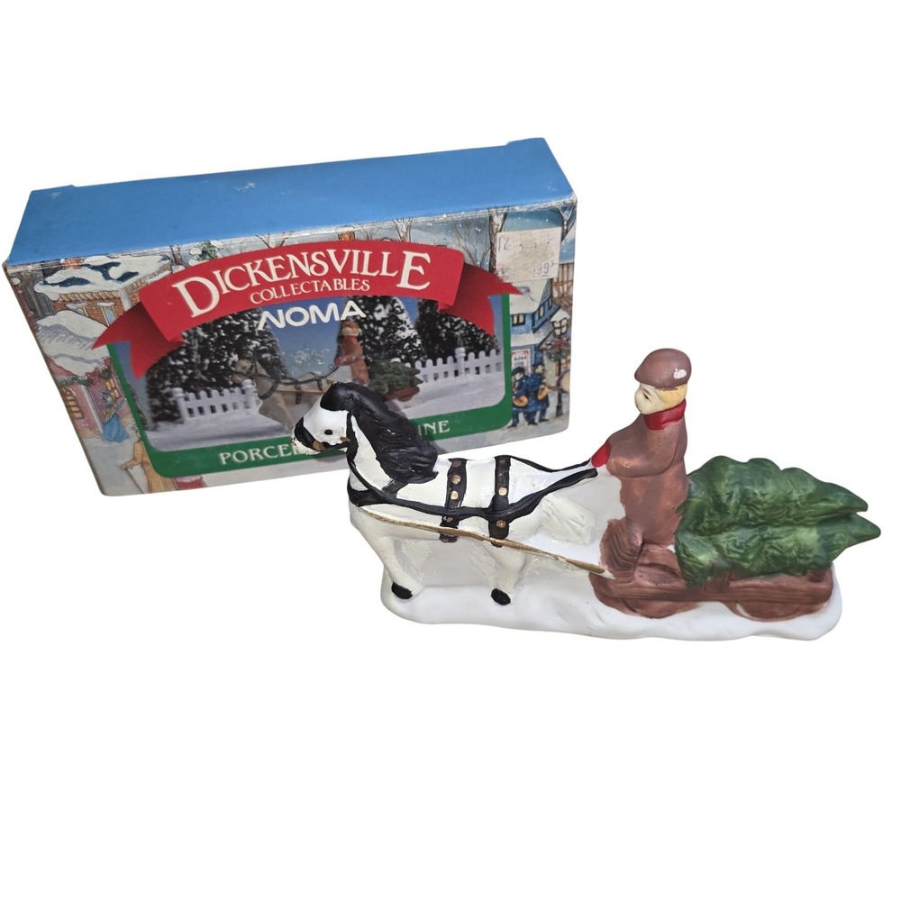 Vintage 1990 NOMA Dickensville Porcelain Horse Sled Christmas Village Figurine